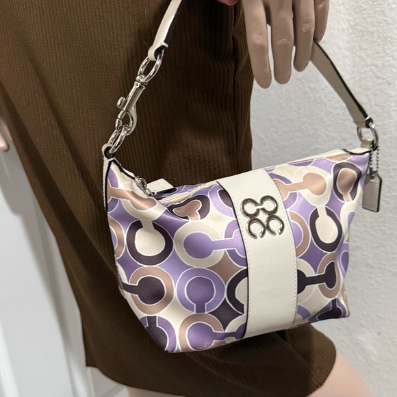 COACH 44837 Julia Outline OP Art Lilac Sateen Pouch Small Purse Shoulder Handbag - Picture 8 of 16